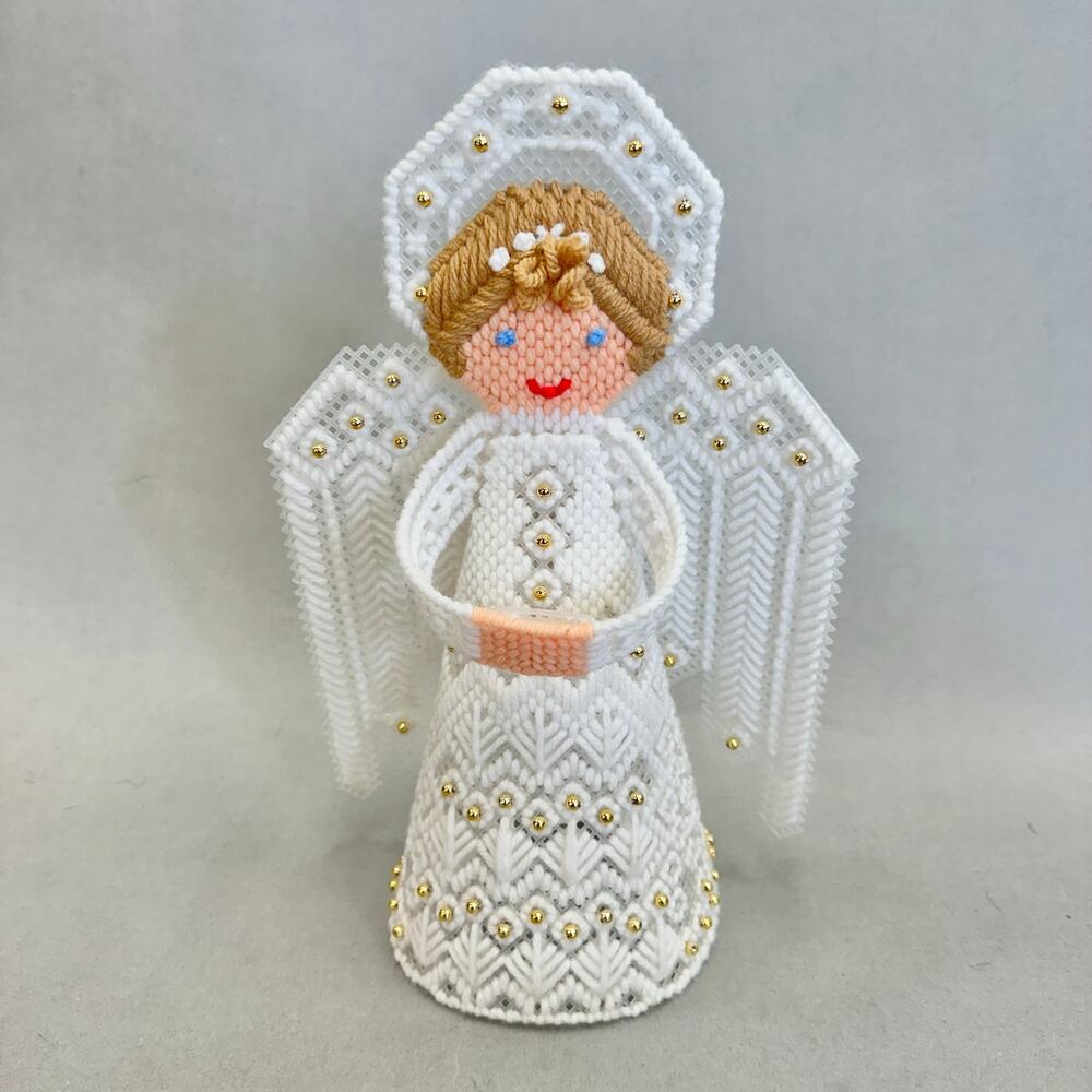 Vintage 70s needlepoint angel tree topper holiday decor